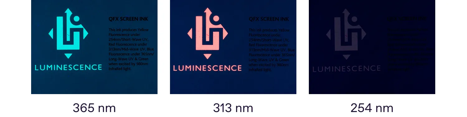 fluorescence of sample card under UV lamp